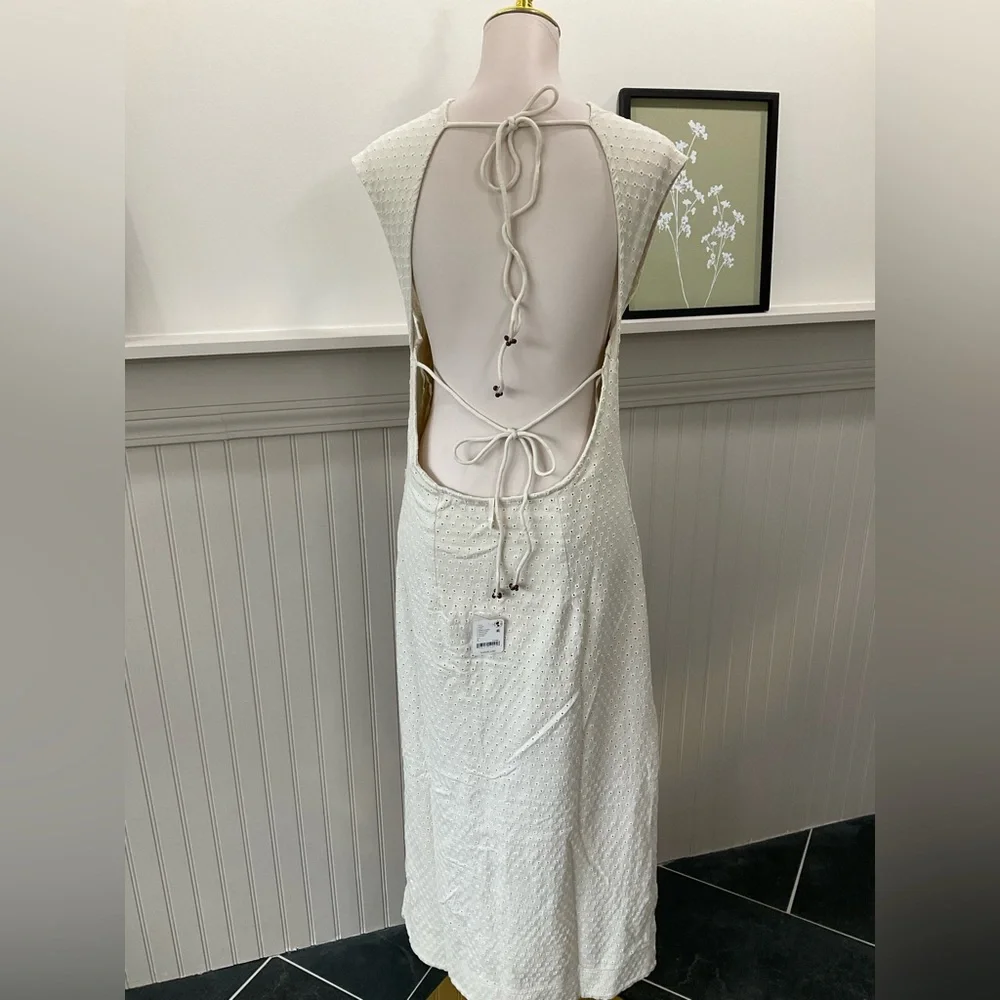 Free People Ivory Eyelet Open Back Maxi Dress Boho Cotton Resort Summer Size L - Picture 4 of 6
